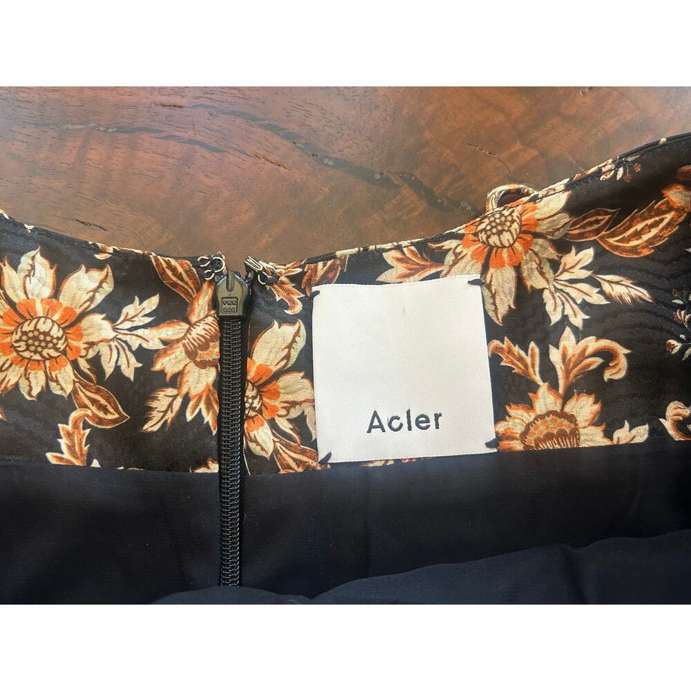 Acler Vales Black Sunflower Floral Satin Midi Dress Handkerchief Hem 6 S M - Picture 6 of 8